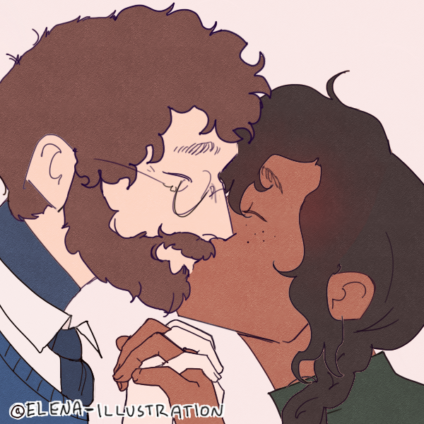 Illustration of Matt Hooper and Gawonii kissing.